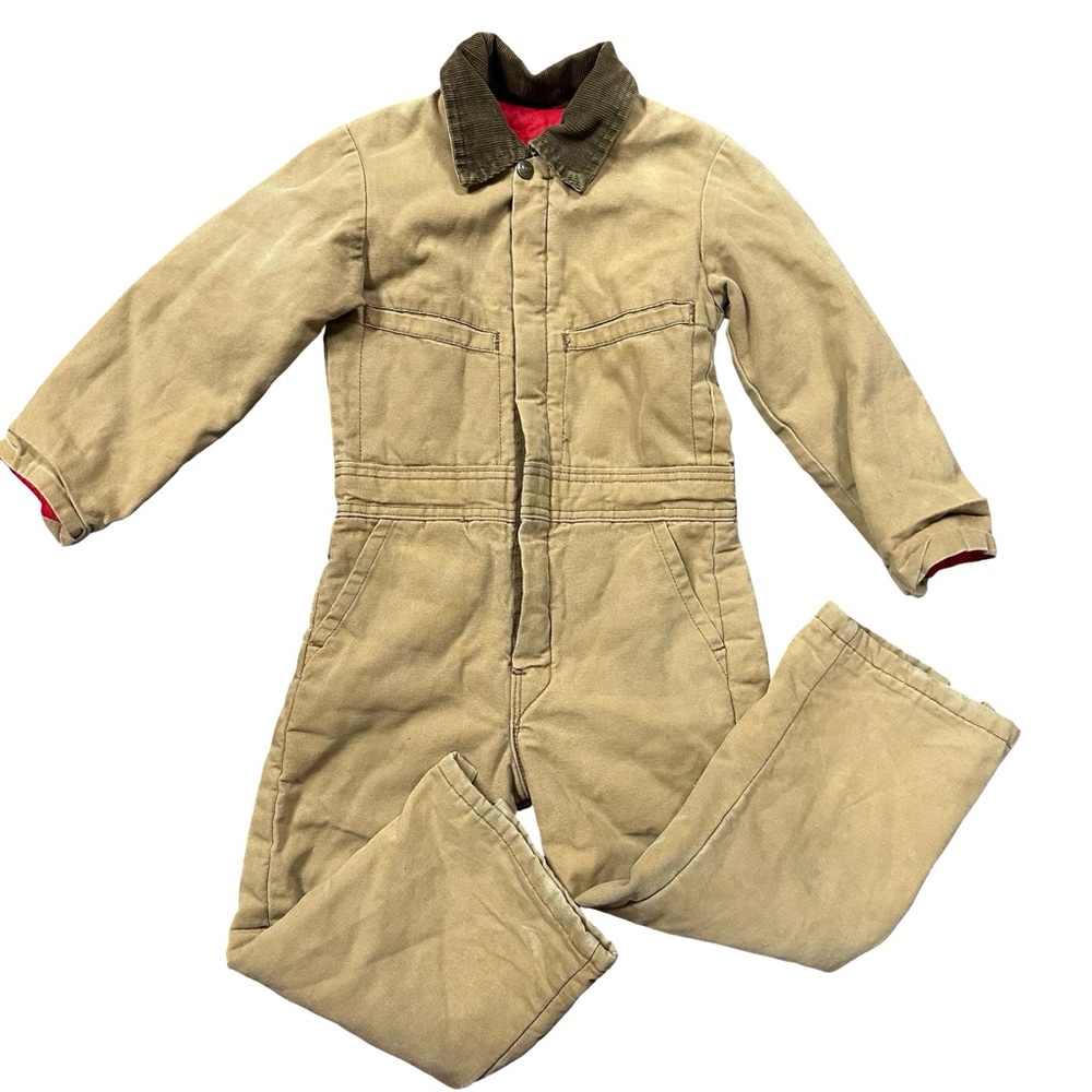 VTG Key Imperial Tan Insulated Coveralls Size 6 Brown Corduroy Collar Winter